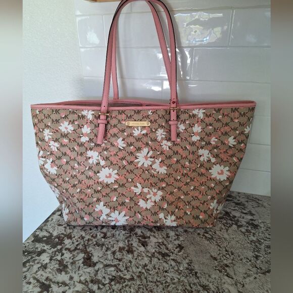 MICHAEL KORS Large Carryall Flowers Tote Jet Set Travel Saffiano Leather - Picture 1 of 13